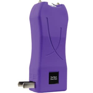 Runt Rechargeable Stun Gun With Flashlight And Wrist Strap Disable Pin Purple with Prongs out Runt Rechargeable Stun Gun With Flashlight And Wrist Strap Disable Pin Purple with Prongs out