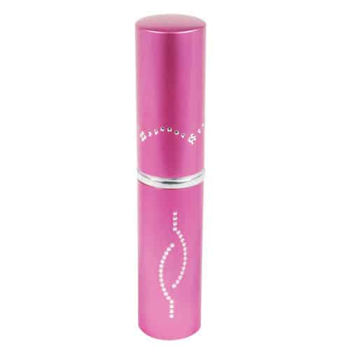 Lipstick Stun Gun with Flashlight, Rechargeable Pink Standing view Lipstick Stun Gun with Flashlight, Rechargeable Pink Standing view