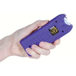 MultiGuard Stun Gun Alarm and Flashlight with Built in Charger Purple Held View