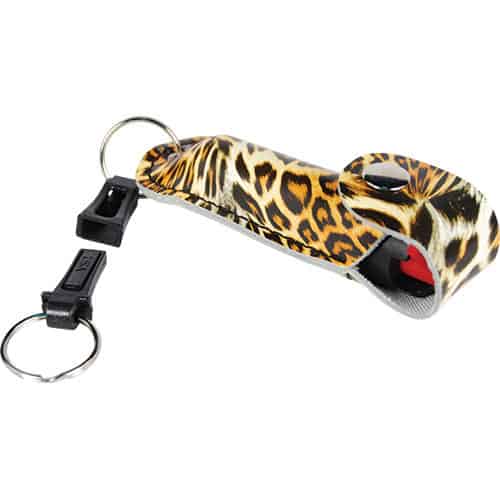 Wildfire 1.4% MC 1/2 oz pepper spray leatherette holster and quick release keychain Leopard Print Wildfire 1.4% MC 1/2 oz pepper spray leatherette holster and quick release keychain Leopard Print