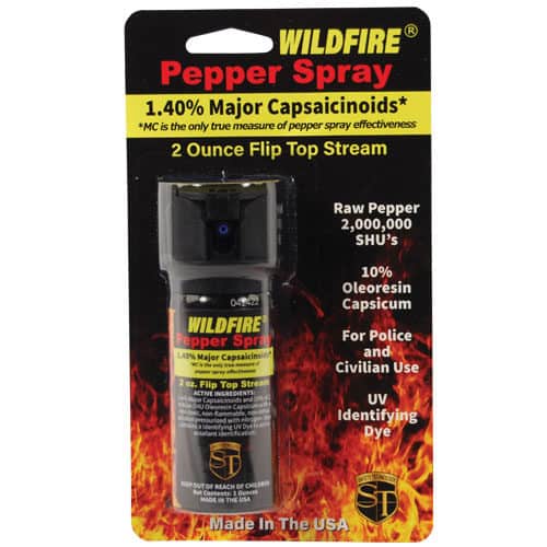 1.4% MC 2 oz pepper spray flip top Package View Wildfire 1.4% MC 2 oz pepper spray flip top Package View