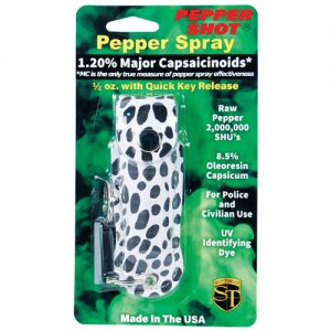 Pepper Shot 1/2 oz Pepper Spray Leatherette Holster – Cheetah Black/White Pepper Shot 1/2 oz Pepper Spray Leatherette Holster – Cheetah Black/White