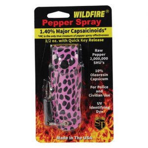 Wildfire™ Pepper Spray 1.4% MC 1/2 oz With Leatherette Holster – Cheetah Black/Pink Wildfire™ Pepper Spray 1.4% MC 1/2 oz With Leatherette Holster – Cheetah Black/Pink