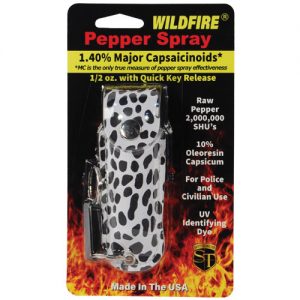 Wildfire™ Pepper Spray 1.4% MC 1/2 oz With Leatherette Holster – Cheetah Black/White Wildfire™ Pepper Spray 1.4% MC 1/2 oz With Leatherette Holster – Cheetah Black/White