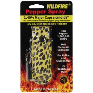 Wildfire™ Pepper Spray 1.4% MC 1/2 oz With Leatherette Holster – Cheetah Black/Yellow Wildfire™ Pepper Spray 1.4% MC 1/2 oz With Leatherette Holster – Cheetah Black/Yellow